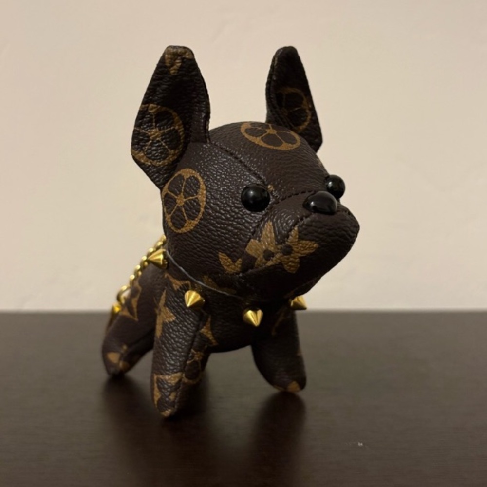 Monogram French Bulldog Dog Bag Charm Keychain | Frenchie | Brown Black Tan NEW